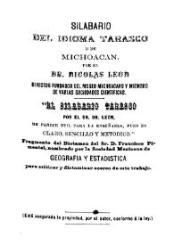 Portada:Silabario del idioma tarasco o de Michoacán / por el Dr. Nicolas Leon