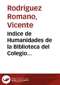 Portada:Indice de Humanidades de la Biblioteca del Colegio Mayor de Santa Cruz