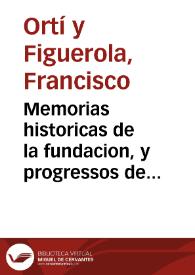 Portada:Memorias historicas de la fundacion, y progressos de la insigne Universidad de Valencia