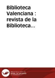 Portada:Biblioteca Valenciana : revista de la Biblioteca Valenciana