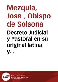 Portada:Decreto Judicial y Pastoral en su original latina y con su traducción castellana