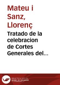 Portada:Tratado de la celebracion de Cortes Generales del Reino de Valencia ...