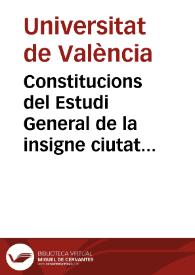 Portada:Constitucions del Estudi General de la insigne ciutat de Valencia