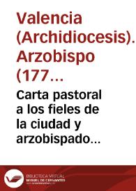 Portada:Carta pastoral a los fieles de la ciudad y arzobispado de Valencia