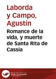 Portada:Romance de la vida, y muerte de Santa Rita de Cassia
