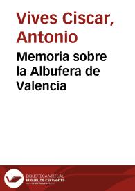 Portada:Memoria sobre la Albufera de Valencia