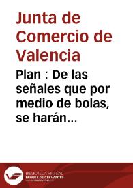 Portada:Plan : De las señales que por medio de bolas, se harán en el Miguelete para anunciar que hay buque ó buques de vapor á la vista ... deseando la Junta de Comercio de Valencia facilitar ... la noticia del arribo