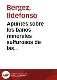 Portada:Apuntes sobre los banos minerales sulfurosos de las Salinetas de Novelda , dedicados a la Junta de Sanidad de la provincia de Alicante