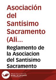 Portada:Reglamento de la Asociacion del Santisimo Sacramento