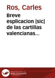 Portada:Breve esplicacion [sic] de las cartillas valencianas 