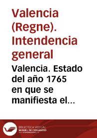 Portada:Valencia. Estado del año 1765 en que se manifiesta el resumen de sus rentas de proprios y arbitrios y de los salarios ... [Texto impreso]