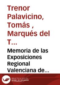Portada:Memoria de las Exposiciones Regional Valenciana de 1909 y Nacional de 1910 [Texto impreso]