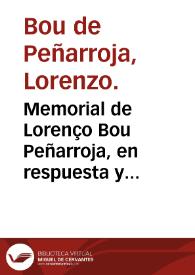 Portada:Memorial de Lorenço Bou Peñarroja, en respuesta y satisfacion del dado por parte de la Marquesa de Aytona en el pleyto de Callosa