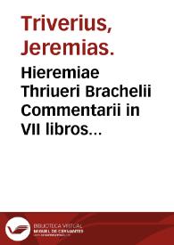 Portada:Hieremiae Thriueri Brachelii Commentarii in VII libros Aphorismorum Hippocratis.