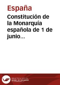 Portada:Constitución de la Monarquía española de 1 de junio 1869