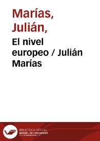 Portada:El nivel europeo  / Julián Marías