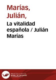 Portada:La vitalidad española / Julián Marías
