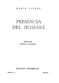 Portada:\"Presencia del hombre\". Prólogo / Rafael Altamira