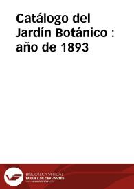 Portada:Catálogo del Jardín Botánico : año de 1893  / Universidad Literaria de Granada, Facultad de Ciencias