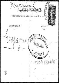 Portada:Tarjeta postal a Rafael Altamira, Francia, [1907]