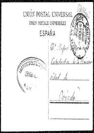 Portada:Tarjeta postal de Paca a Rafael Altamira, Valencia, 9 de enero de 1907
