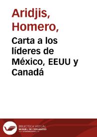 Portada:Carta a los líderes de México, EEUU y Canadá / Homero Aridjis