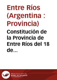 Portada:Constitución de la Provincia de Entre Ríos del 18 de agosto de 1933