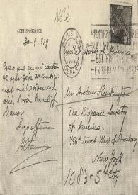 Portada:Carta de Rafael Altamira a Archer Milton Huntington. París, 30 de septiembre de 1929