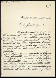 Portada:Carta de Rafael Altamira a Francisco Giner de los Ríos. Alicante, 27 de marzo de 1888