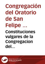Portada:Constituciones vulgares de la Congregacion del Oratorio de Roma fundada por el Glorioso S. Felipe Neri