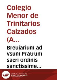 Portada:Breuiarium ad vsum Fratrum sacri ordinis sanctissime Trinitaris de redemptione captiuorum