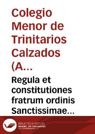 Portada:Regula et constitutiones fratrum ordinis Sanctissimae Trinitatis Redemptionis Captiuorum