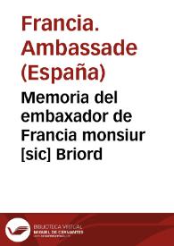 Portada:Memoria del embaxador de Francia monsiur [sic] Briord