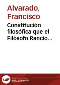 Portada:Constitución filosófica que el Filósofo Rancio transformado en filósofo liberal, escribió ántes que las llamadas Córtes Extraordinarias sancionasen su constitución política de la Monarquía española.