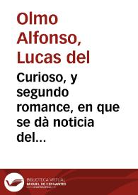 Portada:Curioso, y segundo romance, en que se dà noticia del Juizio Final / por Lucas del Olmo Alfonso