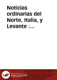 Portada:Noticias ordinarias del Norte, Italia, y Levante : publicadas el miercoles 23 de noviembre de 1689