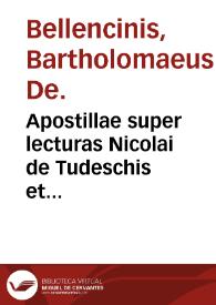 Portada:Apostillae super lecturas Nicolai de Tudeschis et Antonii de Butrio ad libros Decretalium.