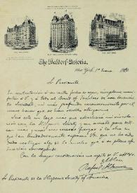 Portada:Carta de Rafael Altamira a Archer Milton Huntington. New York, 1 de enero de 1910