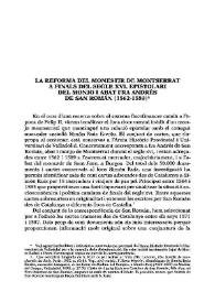 Portada:La reforma del Monestir de Monserrat a finales del segle XVI. Epistolari del Monjo i Abat Fra Andrés de San Román (1562-1589) / Bernat Hernández