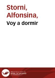 Portada:Voy a dormir / Alfonsina Storni