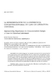 Portada:La representación de la experiencia concentracionaria : un caso de literatura universal / Javier Sánchez Zapatero