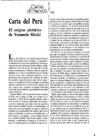 Portada:Carta del Perú: " El enigma pictórico de Venancio Shinki" / Ana María Gazzolo