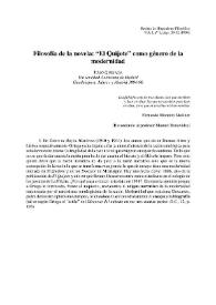 Portada:Filosofía de la novela: "El Quijote" como género de la modernidad / Julio Quesada