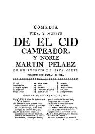 Portada:Vida, y muerte de El Cid Campeador, y noble Martin Pelaez