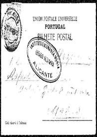 Portada:Tarjeta postal de Velas Buylla a Rafael Altamira. Oviedo, 28 de marzo de 1907