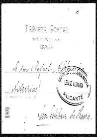Portada:Tarjeta postal de C. de Echegaray a Rafael Altamira. 30 de agosto de 1907