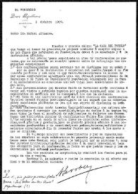 Portada:Carta de A. Lerrou [Lerroux] a Rafael Altamira. Barcelona, 3 de octubre de 1907
