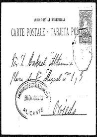 Portada:Tarjeta postal de J. Vivan a Rafael Altamira. 10 de octubre de 1907