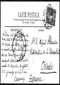 Portada:Tarjeta postal de E. Mérimée a Rafael Altamira