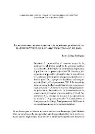Portada:La responsabilidad penal de las personas jurídicas en el Anteproyecto de Código Penal peruano de 2009 / Laura Zúñiga Rodríguez